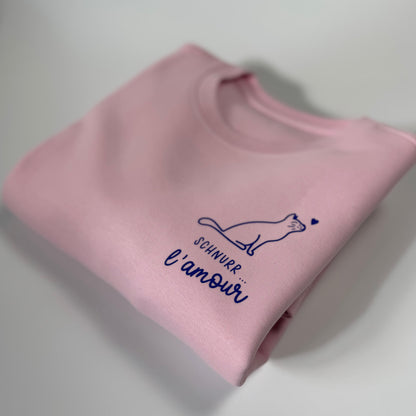 Sweatshirt Unisex Katze Schnurr l‘amour (B), Rosa / Blau