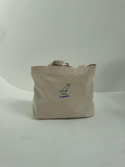 Strandtasche, Schnurr l'amour, Natural / Blau, Neon Orange