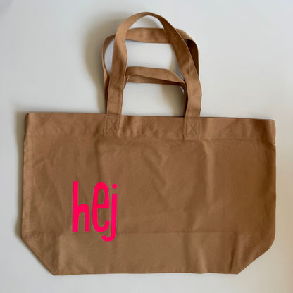 Einkaufstasche, ‚hej‘, Mocca / Neon Pink