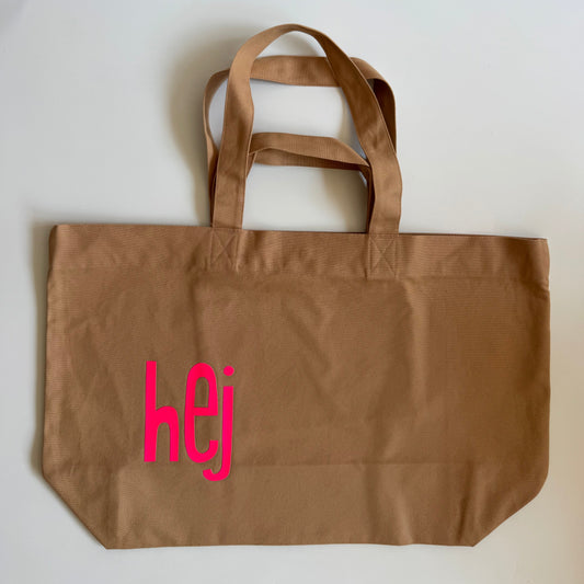 Einkaufstasche, ‚hej‘, Mocca / Neon Pink