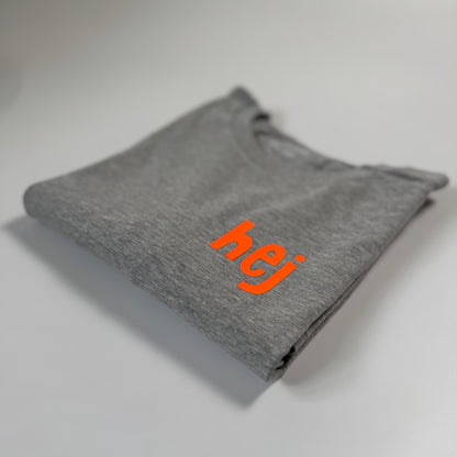 T-Shirt Unisex 'hej': grau / neon orange