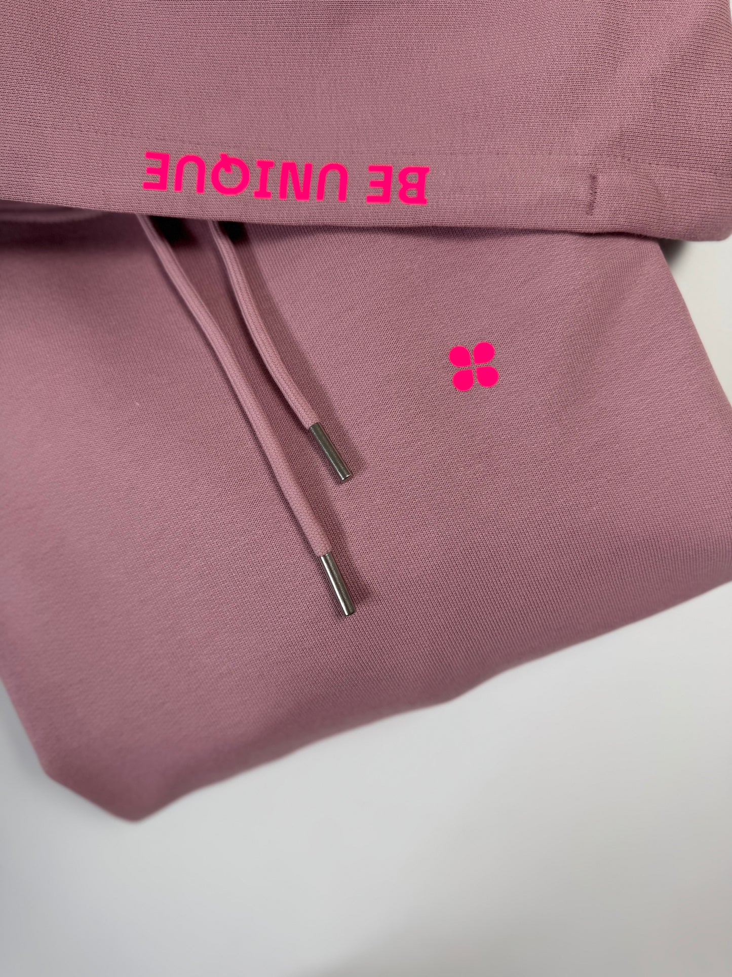 Hoodie Unisex 'Be unique.': Rosalila / Neon Pink