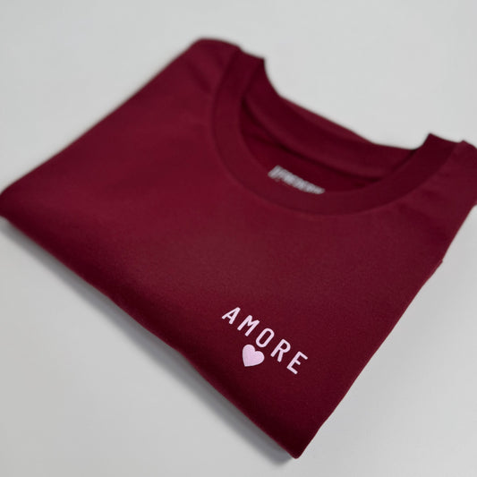 T-Shirt, Frauen, Amore.‘, Burgundy / Blasslila Schaum