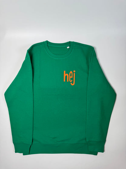 Sweatshirt Unisex ‚hej‘, Grün | Neon Orange