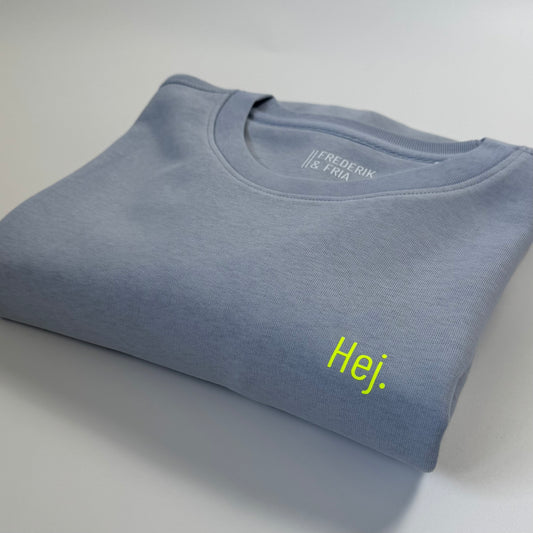 Sweatshirt Unisex 'Hej.': Serene Blue / Neon Gelb