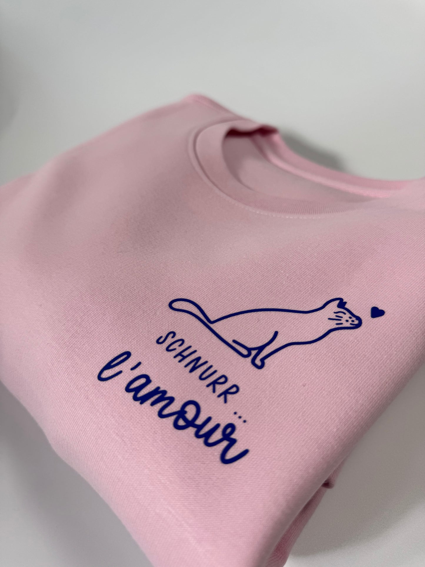 Sweatshirt Unisex Katze Schnurr l‘amour (B), Rosa / Blau