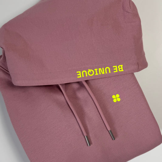 Hoodie Unisex 'Be unique.': Rosalila / Neon Gelb
