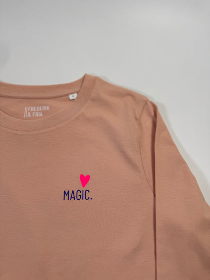 Longsleeve, Frauen ‚Magic‘ Apricot / Blau, Neon Pink