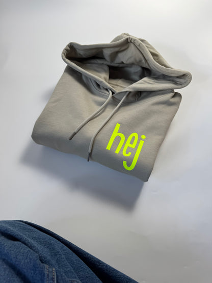 Hoodie Unisex 'hej.': Stone / Neon Gelb