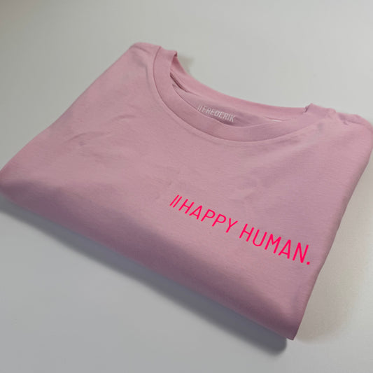 T-Shirt Frauen  'happy human.': Grün / Neon Pink