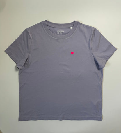 T-Shirt Frauen Herzdruck (B): Lila / Neon Pink