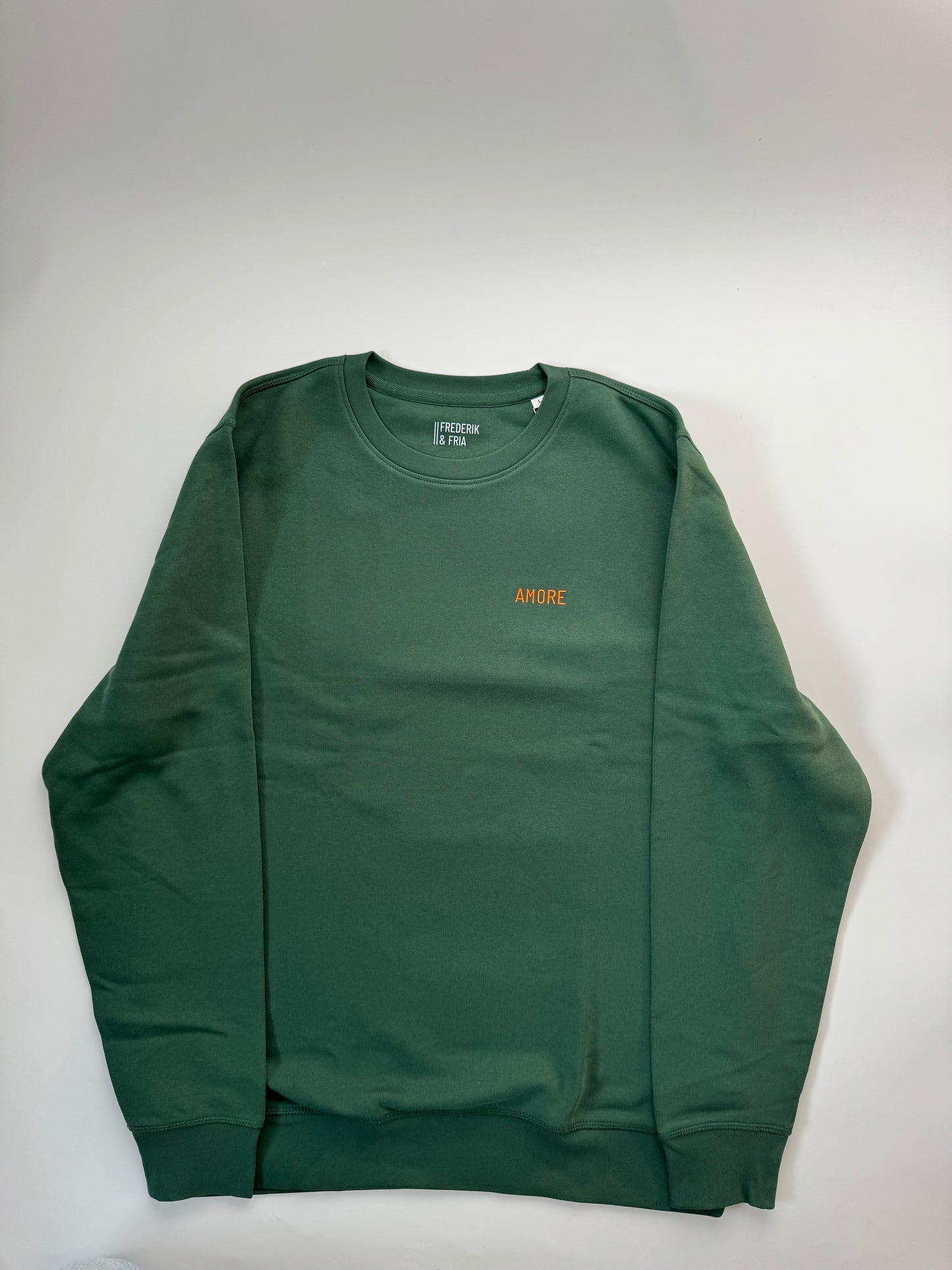 Sweatshirt Unisex 'AMORE': Bottle Green / Neon Orange