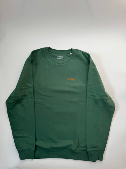 Sweatshirt Unisex 'AMORE': Bottle Green / Neon Orange