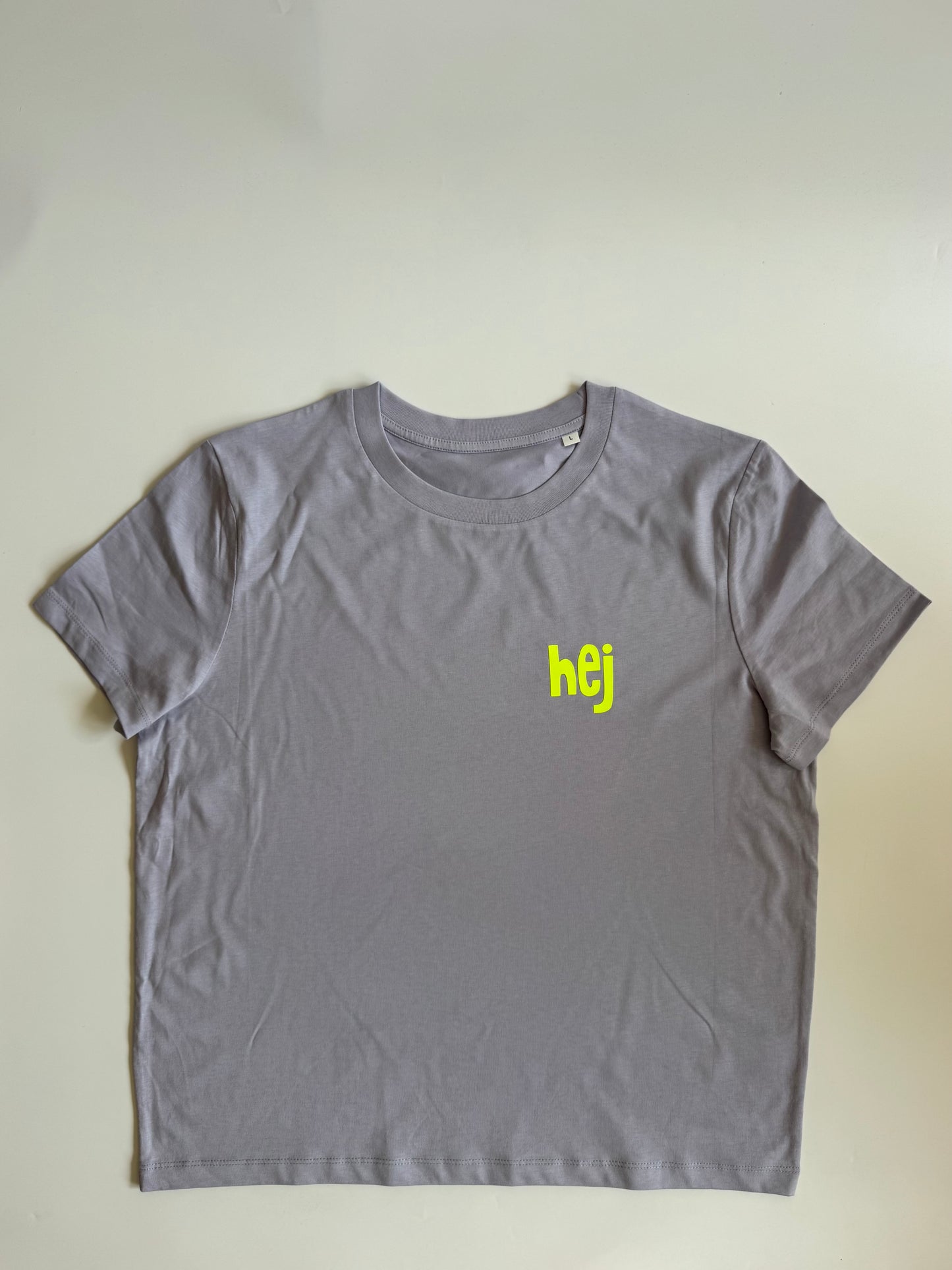 T-Shirt Frauen, ‚hej': Lila / Neon Gelb