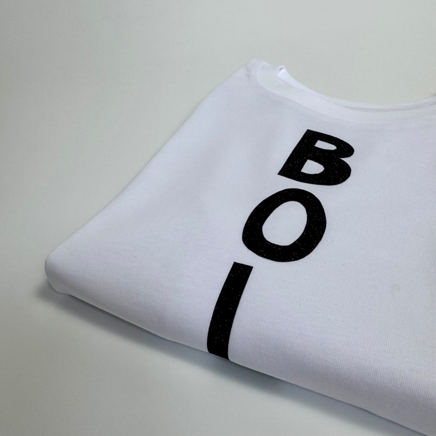T-Shirt Unisex, BOLD, Weiß / Schwarz Glitzer, Lila Glitzer