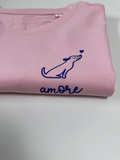 T-Shirt Frauen Hund Amore (B): Rosa / Blau