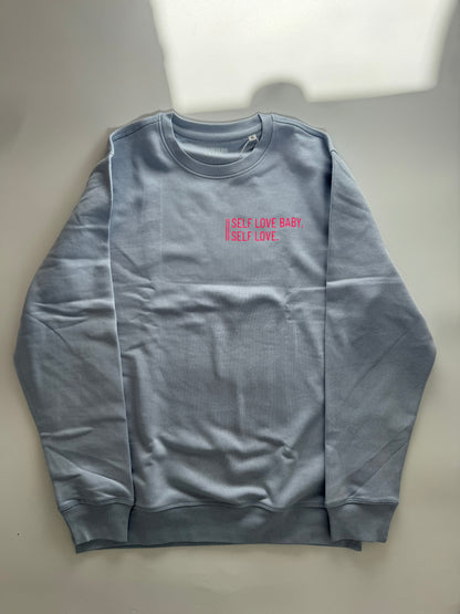 Sweatshirt ‚Self love baby, self love.‘ (B), Serene Blue / Neon Pink