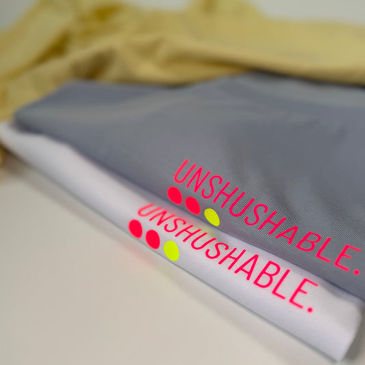 Frauen-Shirt ,unshushable‘: lila, weiß, gelb / neon pink