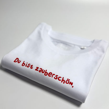 T-Shirt Frauen, Rundhals, Frau Zauberschön, Weiß / Rot