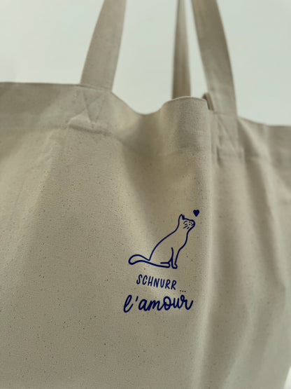 Strandtasche, Schnurr l'amour, Natural / Blau, Neon Orange
