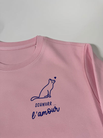 Sweatshirt Unisex Katze Schnurr l‘amour (B), Rosa / Blau