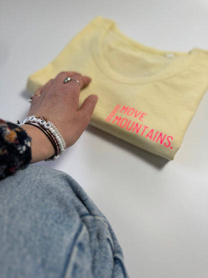 T-Shirt Frauen ‚Move Mountains‘, : gelb / neon pink