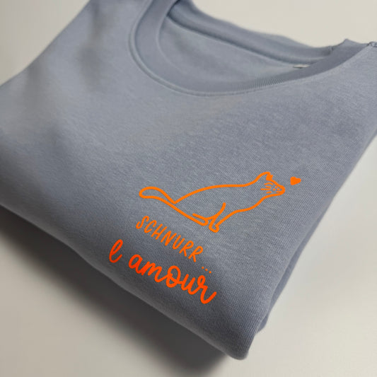Sweatshirt Unisex Schnurr l‘amour, Serene Blue / Neon Orange