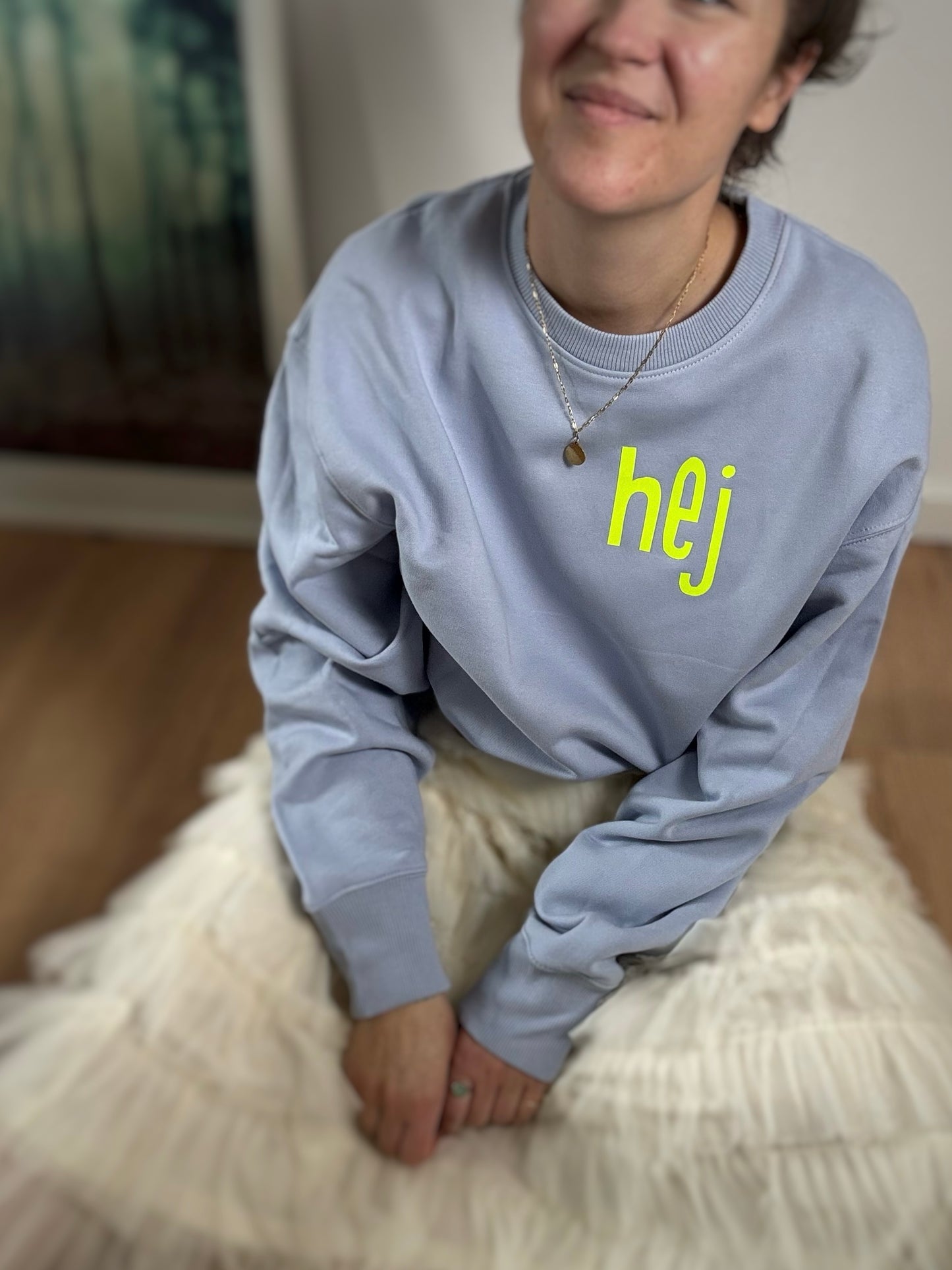 OVERSIZE Sweatshirt Frauen 'hej‘: Serene Blue / Neon Gelb