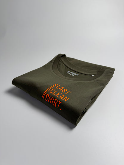 T-Shirt Unisex 'Last Clean Shirt.': Khaki / Neon Orange