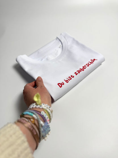 T-Shirt Frauen, Rundhals, Frau Zauberschön, Weiß / Rot