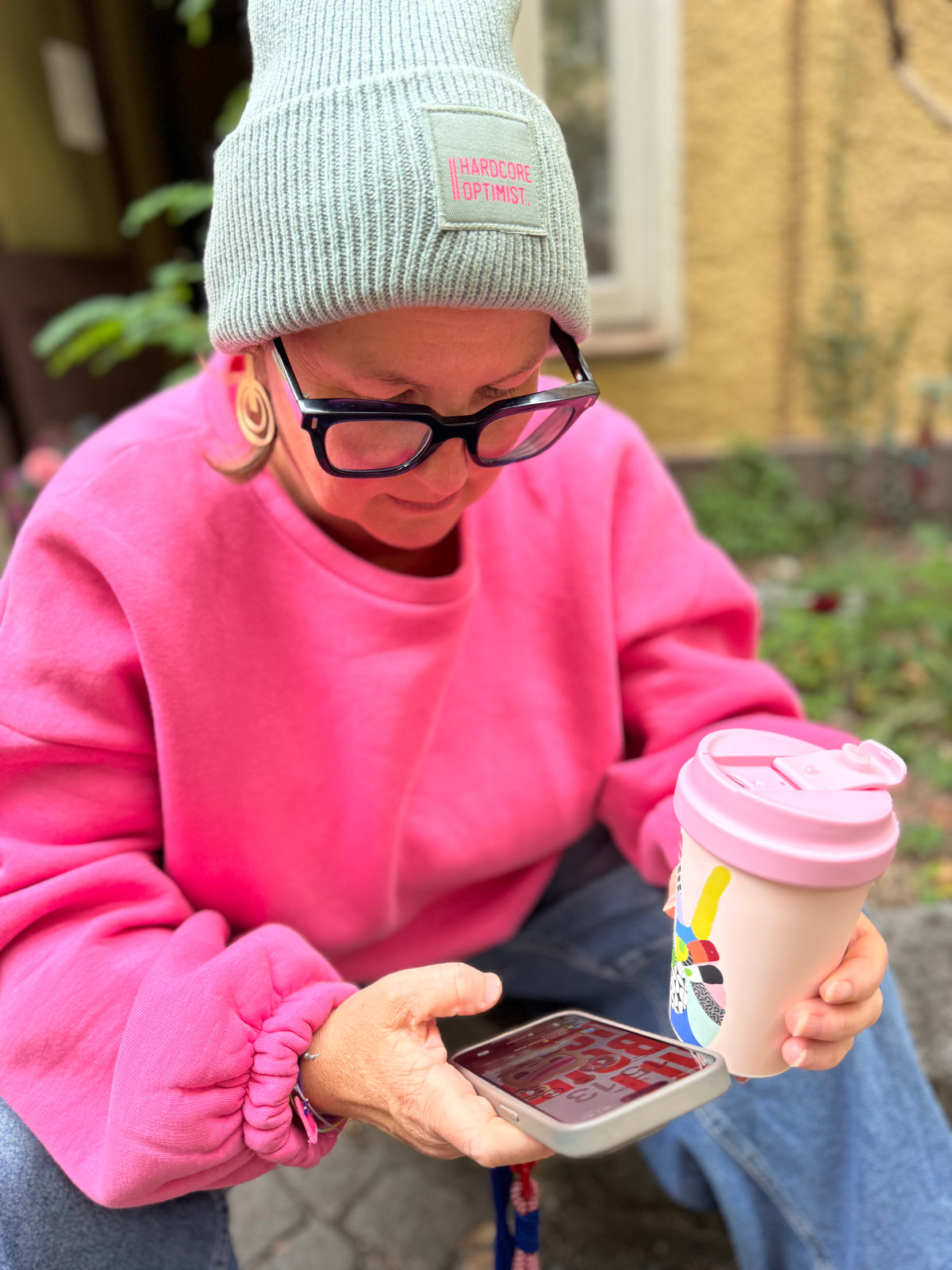 Mütze, 'Hardcore Optimist', Grün / Neon Pink