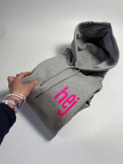 Hoodie Unisex 'hej': Heather Grey / Neon Pink