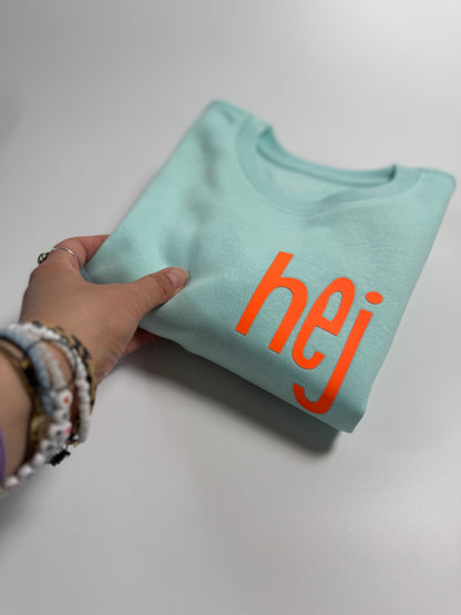 Sweatshirt Unisex 'hej': Caribean Blue / Neon Orange