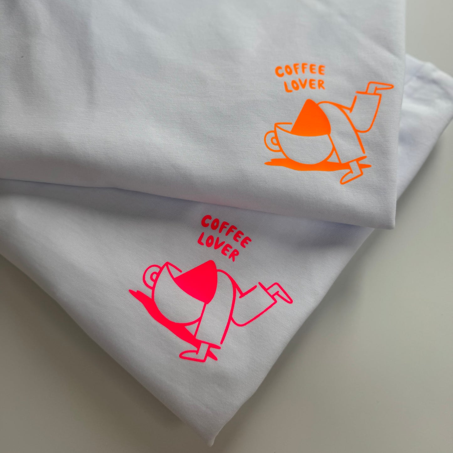 T-Shirt, Frauen, Coffee Lover, Weiß / Neon Pink, Neon Orange