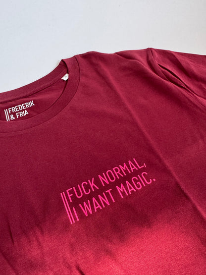T-shirt, women's, 'Whatever you do today....', burgundy / neon pink