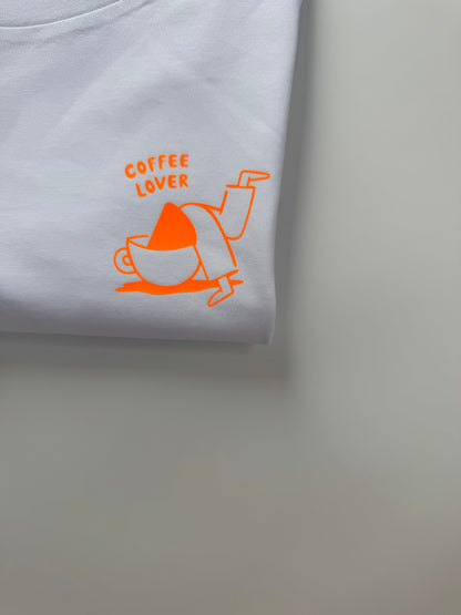 T-Shirt, Frauen, Coffee Lover, Weiß / Neon Pink, Neon Orange