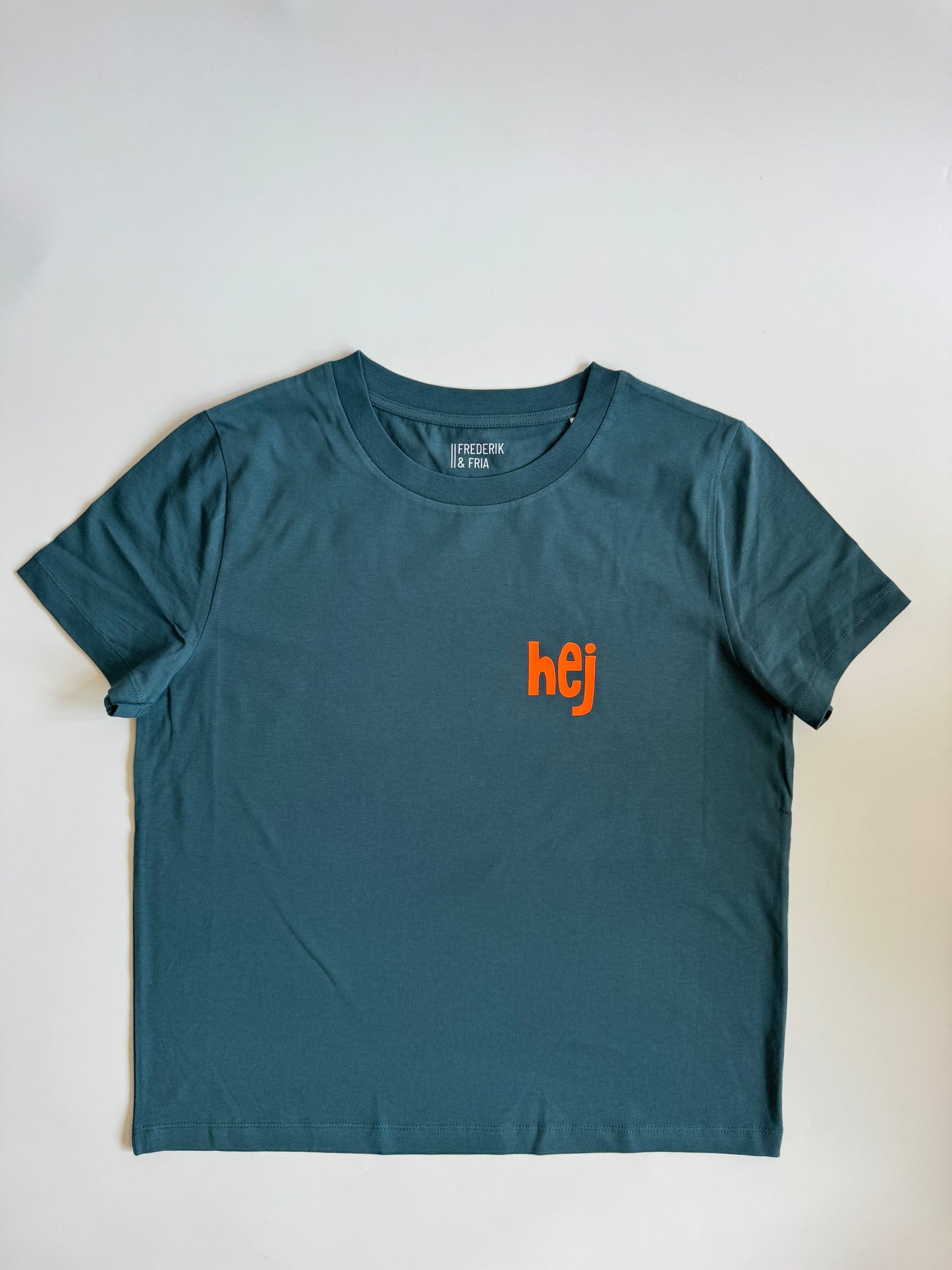 T-Shirt, Frauen, 'hej', Petrol / Neon Orange