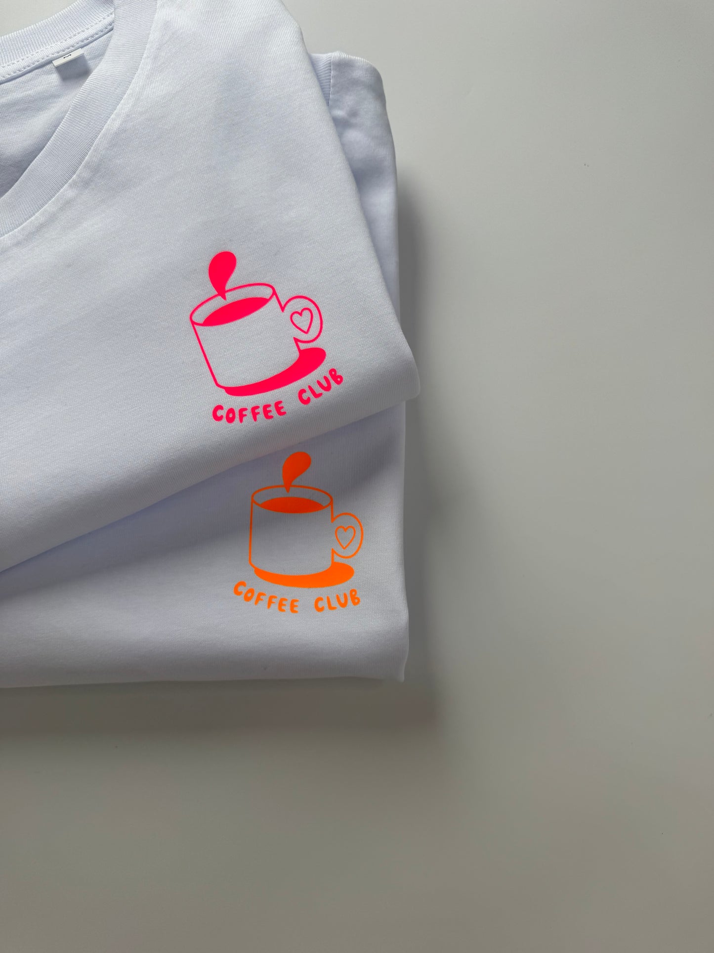 T-Shirt, Frauen, Coffee Club, Weiß / Neon Pink, Neon Orange