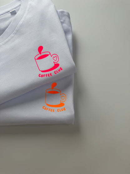 T-Shirt, Frauen, Coffee Club, Weiß / Neon Pink, Neon Orange