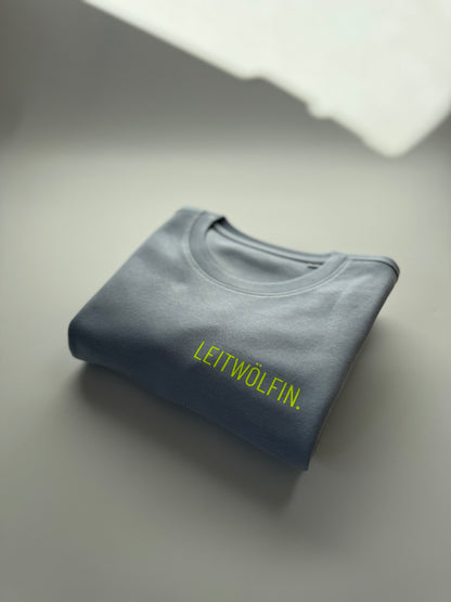 Sweatshirt ‚Leitwölfin.‘ (B), Serene Blue / Neon Gelb