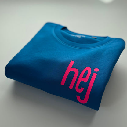 Sweatshirt Unisex 'hej': Pazifik Blau / Neon Pink