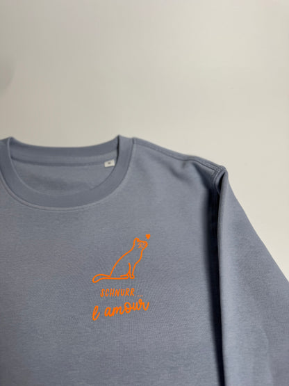 Sweatshirt Unisex Schnurr l‘amour, Serene Blue / Neon Orange