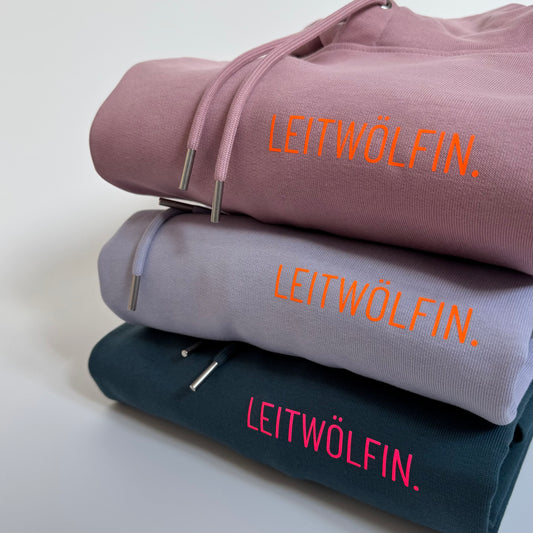 Hoodie Unisex 'Leitwölfin / Leitwolf.': Rosalila, Lila, Petrol/Neon Orange, Neon Pink