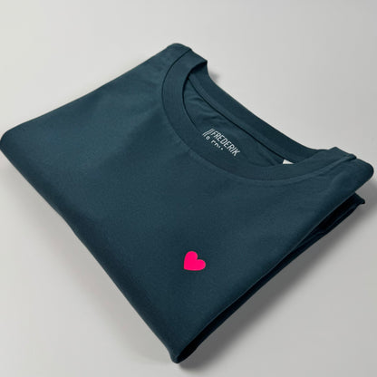 T-Shirt, Frauen, Herzdruck, Petrol / Neon Pink
