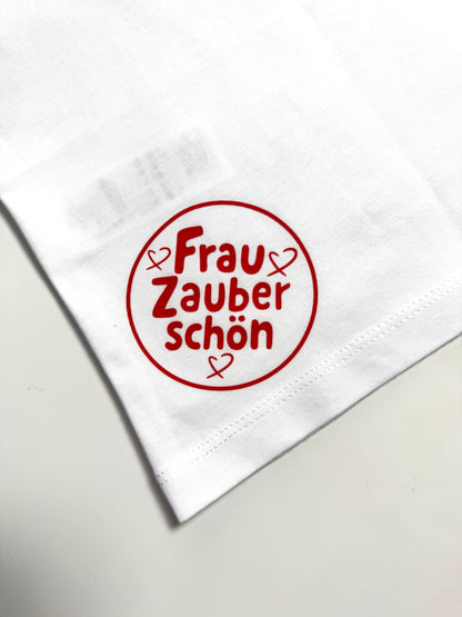 T-Shirt Frauen, Rundhals, Frau Zauberschön, Weiß / Rot
