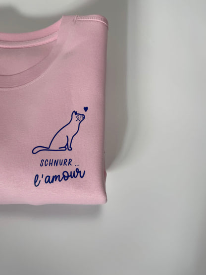 Sweatshirt Unisex Katze Schnurr l‘amour (B), Rosa / Blau