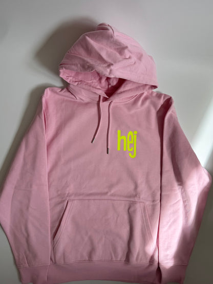 Hoodie Unisex, ‚hej‘, Rosa / Neon Gelb