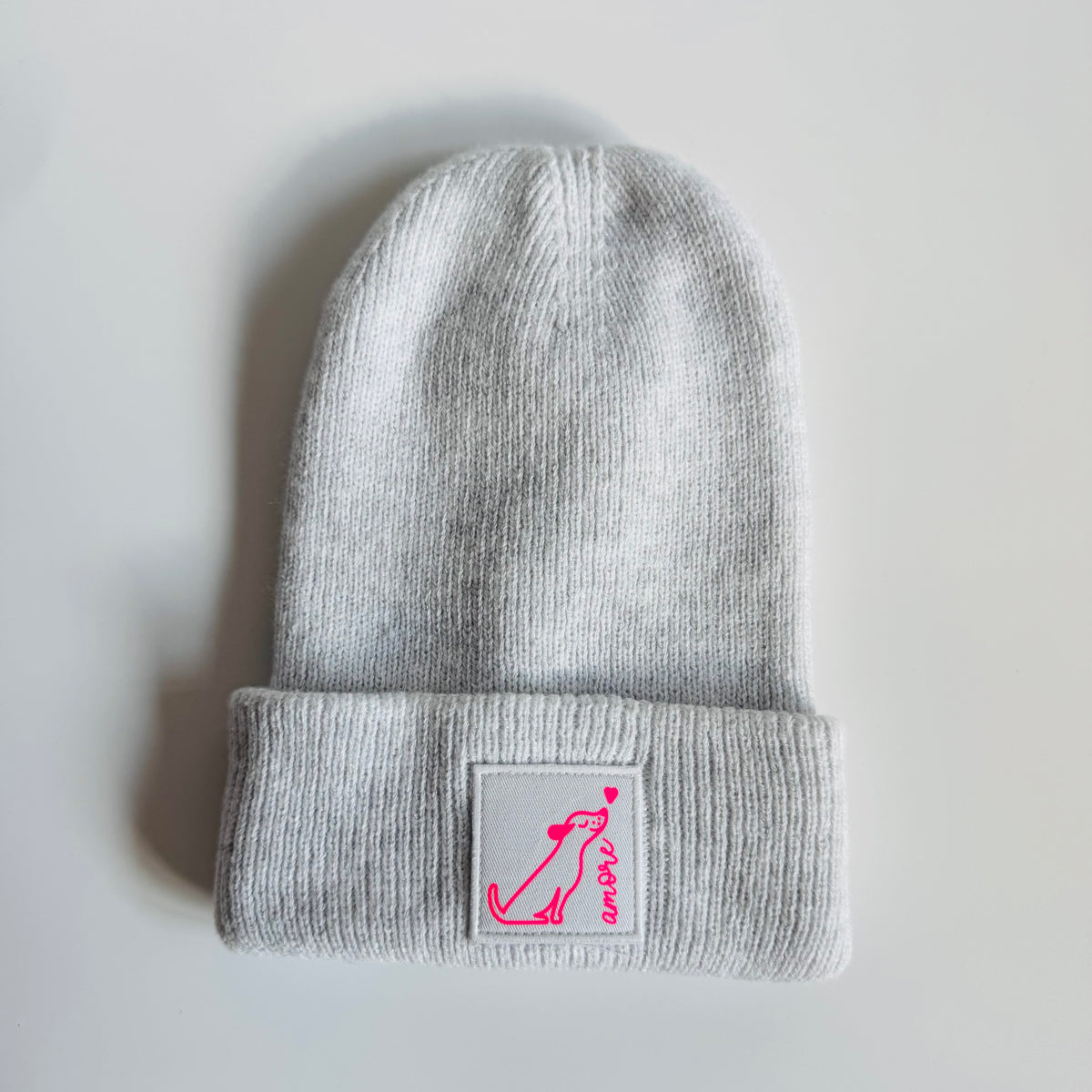 Beanie, Coffee Lover, grey / neon pink