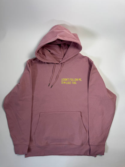 Hoodie Unisex 'Don't follow me, I'm lost too..': Rosalila / Neon Gelb