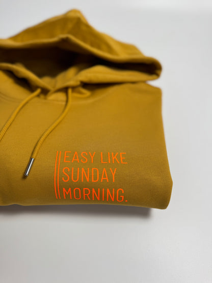 Hoodie Unisex, ‚Easy like Sunday morning.‘, Senf / Neon Orange